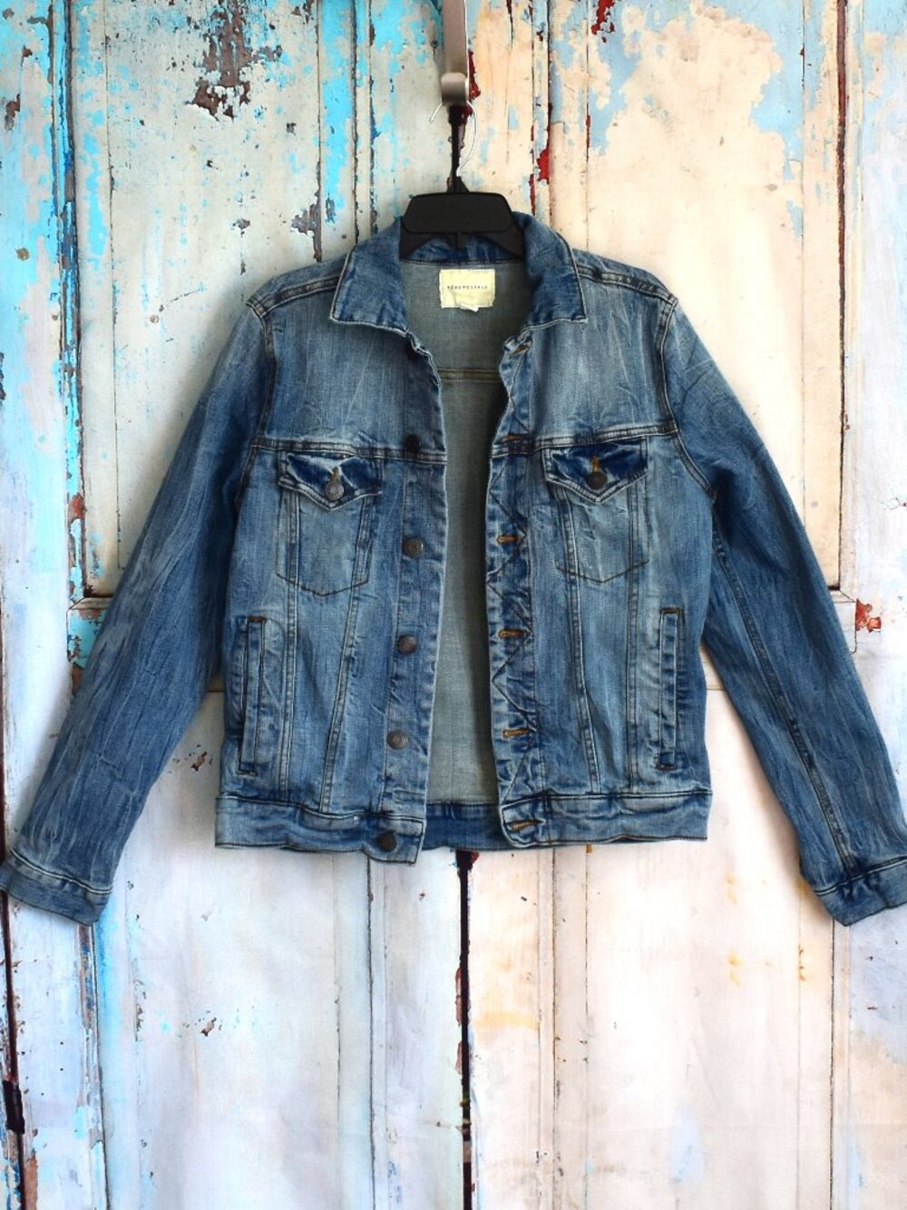 Women's Aeropostale Denim Jacket Trucker Jean Button Up SMALL Medium Wash